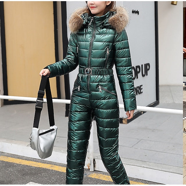 Women's Jumpsuit Ski Suit Outdoor Winter Thermal Warm Windproof Detachable Hood Windbreaker Snow Suit for Skiing Camping / Hiking Snowboarding Ski