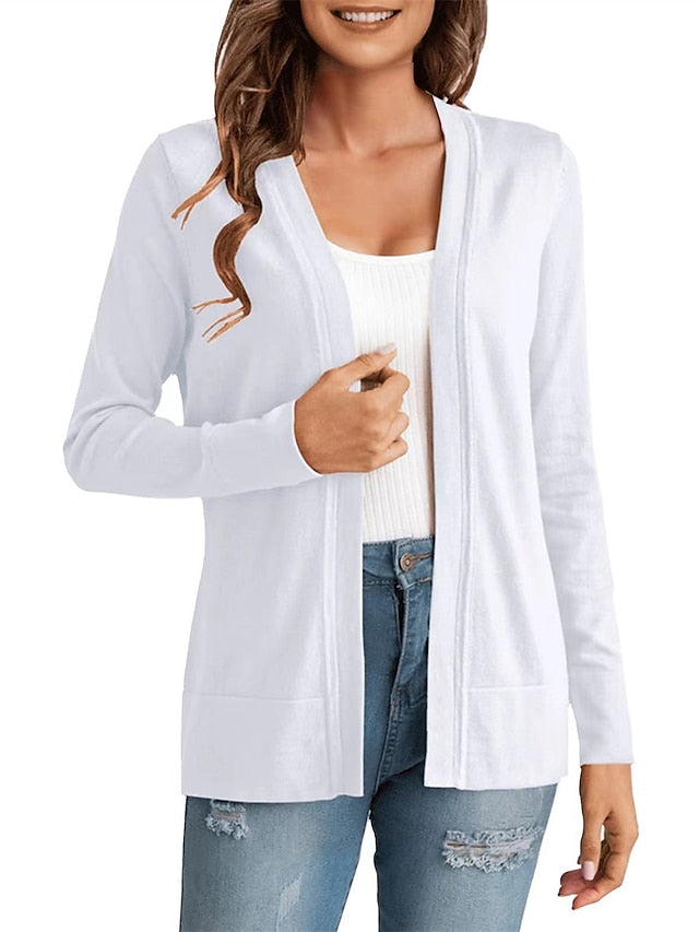 Women's Knitted Cardigan Coat Classic V Neck Long Sleeve Open Front Sweater Fall Solid Color  Cardigans Wine S M L