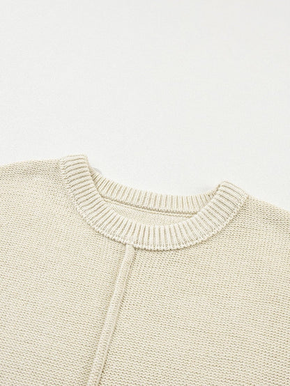 Oatmeal Cap Sleeve Knit Sweater with Raw Hem
