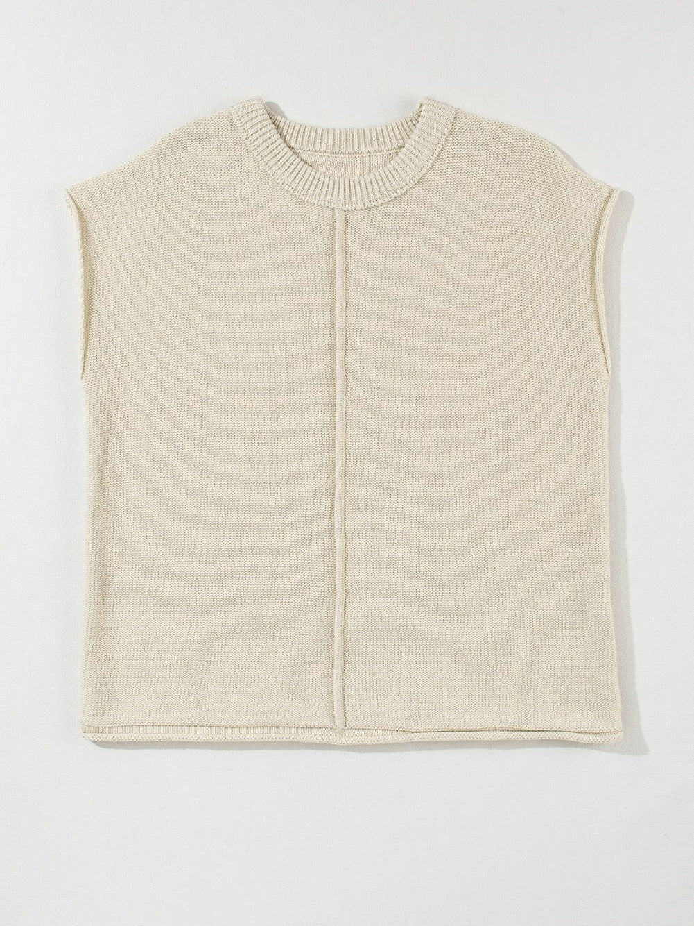 Oatmeal Cap Sleeve Knit Sweater with Raw Hem