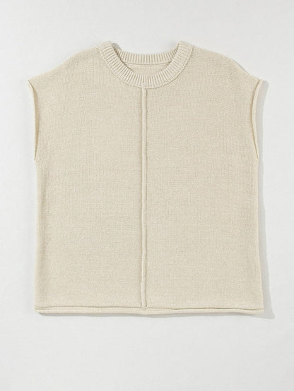 Oatmeal Cap Sleeve Knit Sweater with Raw Hem