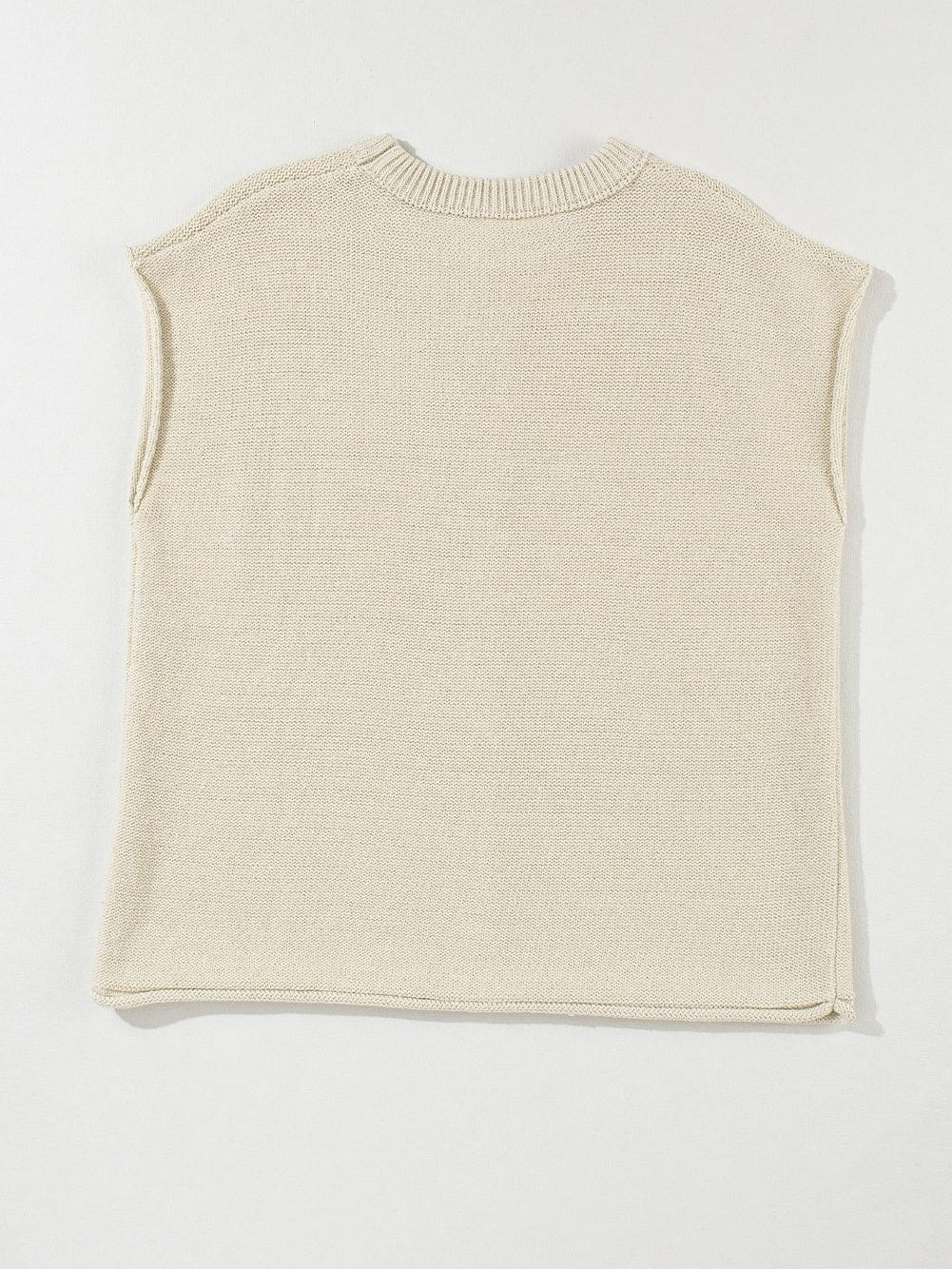Oatmeal Cap Sleeve Knit Sweater with Raw Hem