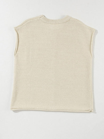 Oatmeal Cap Sleeve Knit Sweater with Raw Hem