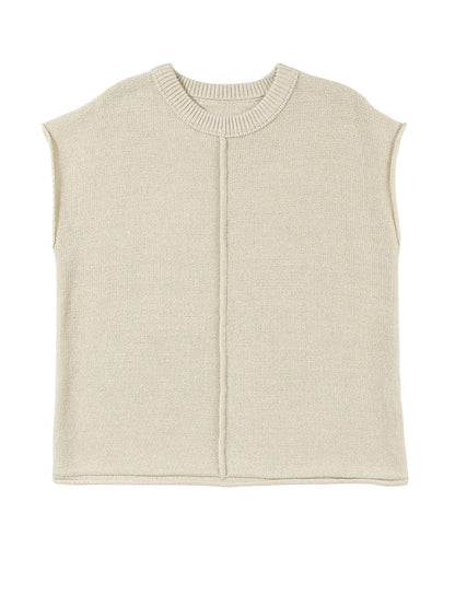 Oatmeal Cap Sleeve Knit Sweater with Raw Hem