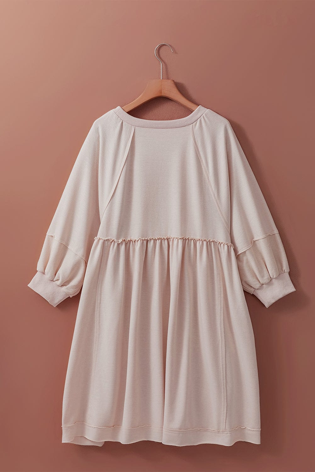 Oatmeal Crew Neck Shift Mini Dress with High Waist Detail