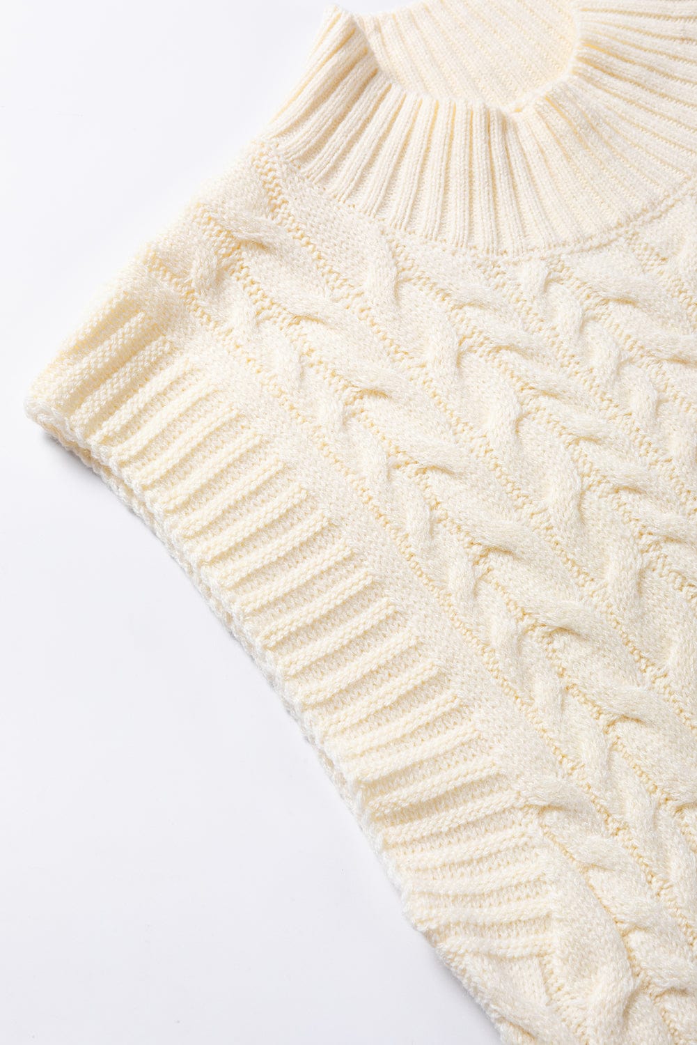 Oatmeal High Neck Cable Knit Sleeveless Sweater Vest