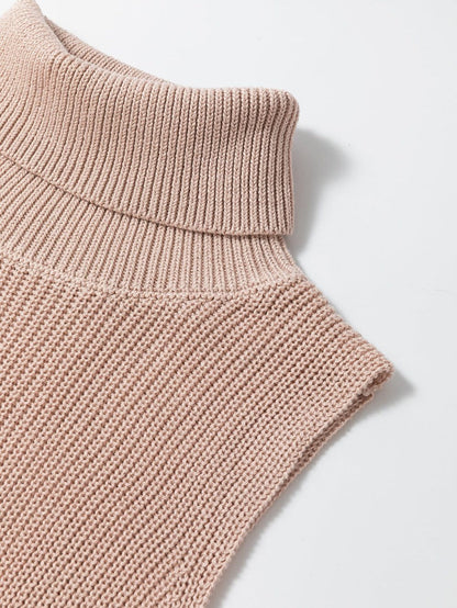 Oatmeal High Neck Sleeveless Knit Sweater Vest