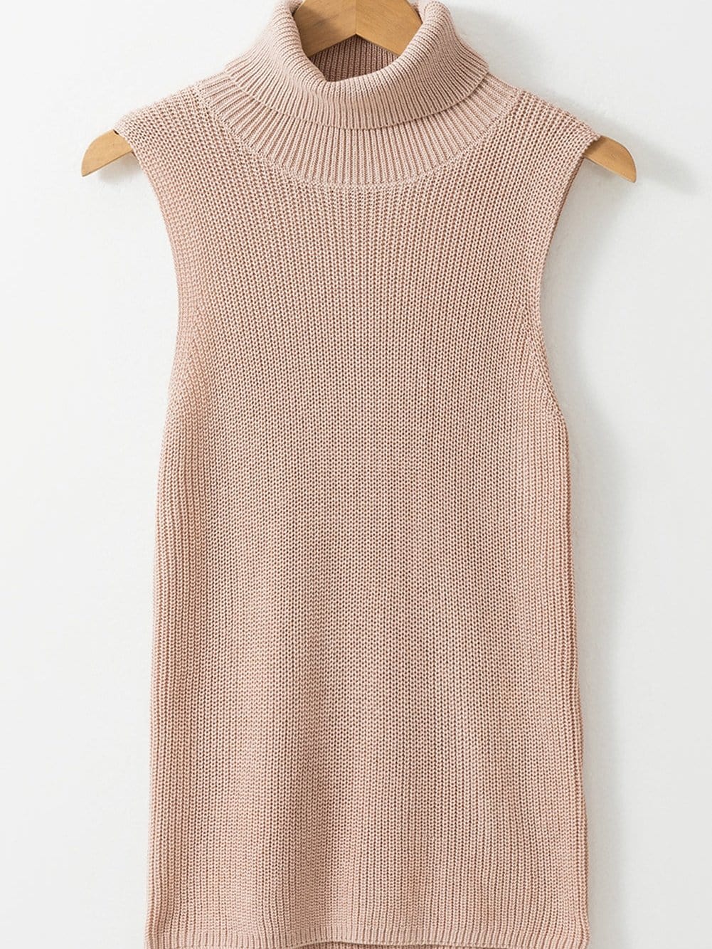 Oatmeal High Neck Sleeveless Knit Sweater Vest