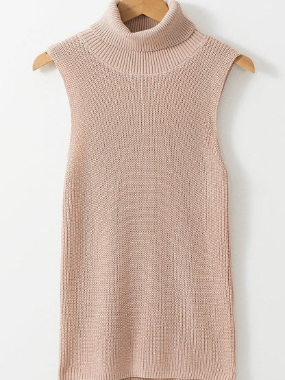 Oatmeal High Neck Sleeveless Knit Sweater Vest