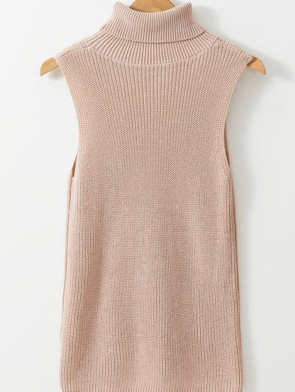 Oatmeal High Neck Sleeveless Knit Sweater Vest