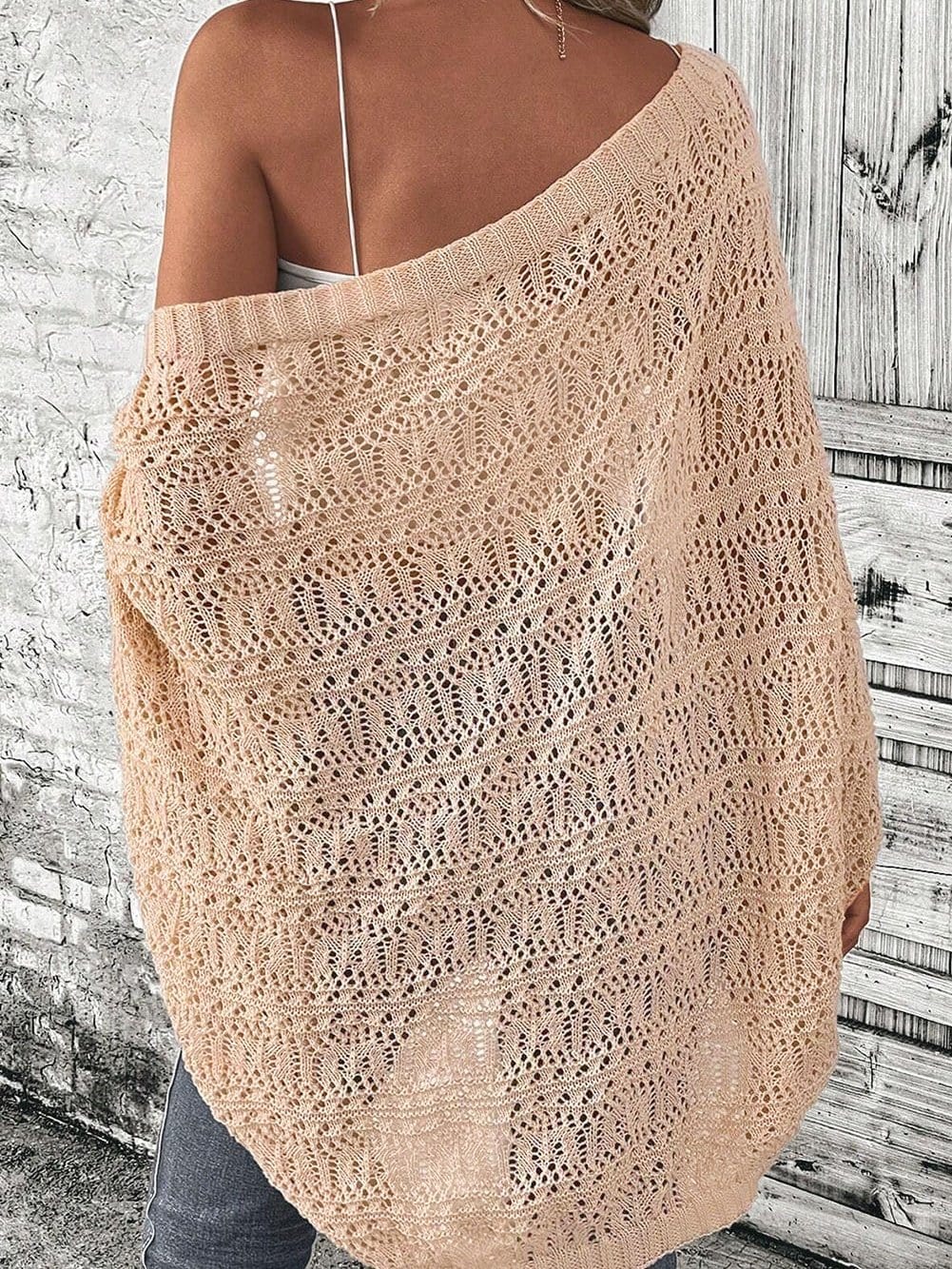 Oatmeal Pointelle Knit Batwing Cardigan for Casual Chic