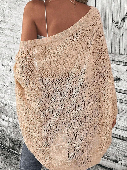 Oatmeal Pointelle Knit Batwing Cardigan for Casual Chic