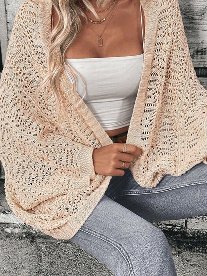 Oatmeal Pointelle Knit Batwing Cardigan for Casual Chic