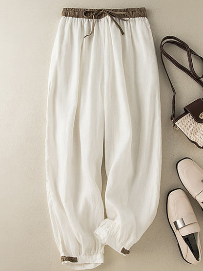 Women's Pants Trousers Linen Cotton Blend Plain White Apricot Vacation High Waist Ankle-Length Outdoor Street Fall Winter