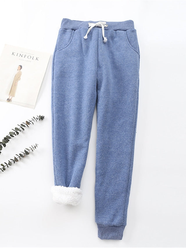 Women's Fleece Pants Cotton Solid Color claret Light Gray Fashion High Waist Full Length Street Daily Fall Winter