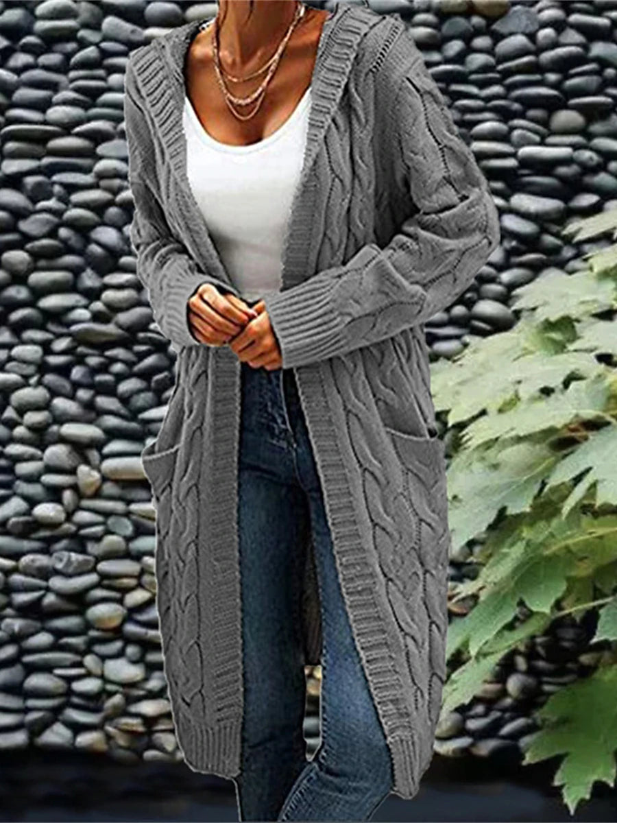 Women's Cardigan Hooded Cable Knit Polyester Pocket Knitted Fall Winter Regular Outdoor Daily Going out Fashion Streetwear Casual Long Sleeve Solid Color Wine Army Green Purple S M L