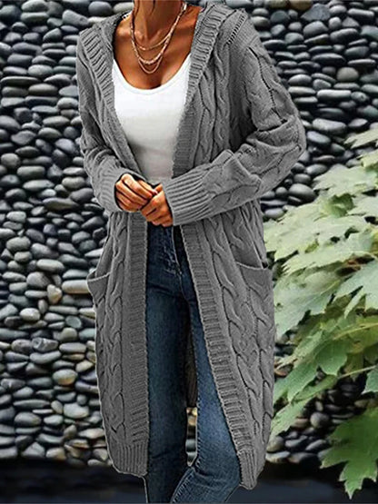 Women's Cardigan Hooded Cable Knit Polyester Pocket Knitted Fall Winter Regular Outdoor Daily Going out Fashion Streetwear Casual Long Sleeve Solid Color Wine Army Green Purple S M L