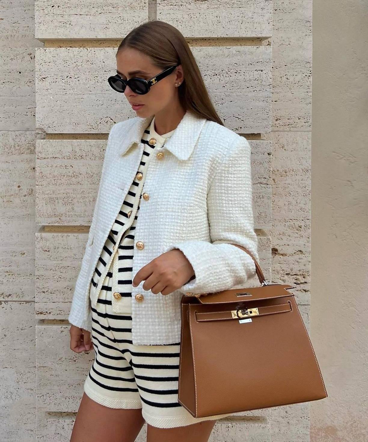 Set with Knitted Cardigans Sweaters Stripes Shorts Necklace 3 PCS Elegant Retro Vintage 1970s Outfits Women's Casual Daily Wear