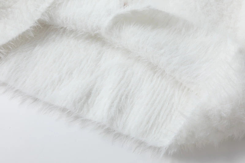 Women's Cardigan Sweater Crew Neck Ribbed Knit Polyester Imitation Mink Faux Fur Trim Fall Winter Daily Going out Weekend Stylish Casual Soft Long Sleeve Solid Color Black White Pink One-Size