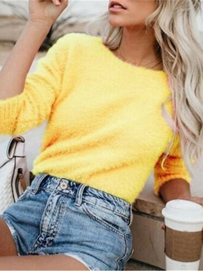 Women's Pullover Sweater Jumper Crew Neck Fuzzy Knit Polyester Oversized Fall Winter Regular Going out Weekend Stylish Casual Soft Long Sleeve Pure Color Black White Army Green S M L