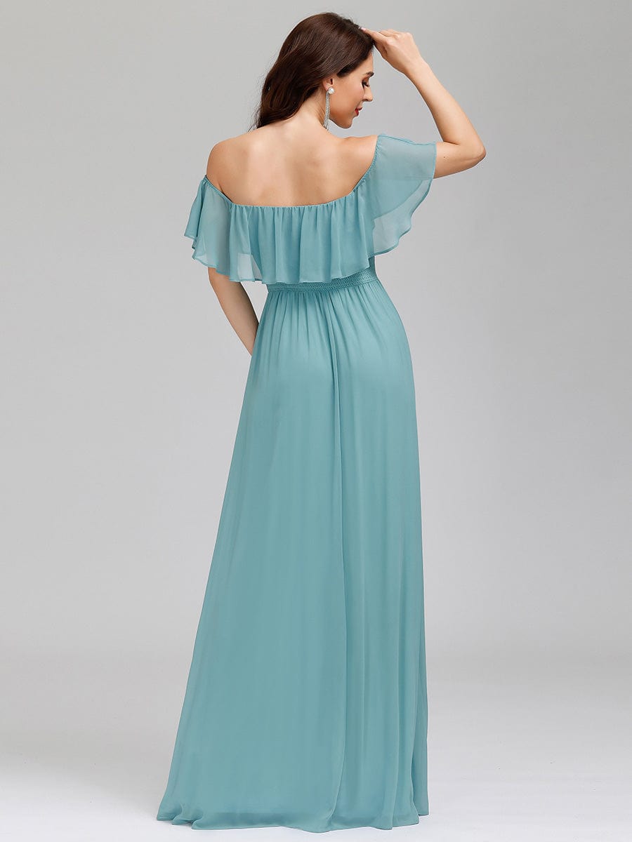 Off-Shoulder Ruffle Thigh Split Wholesale Bridesmaid Gowns