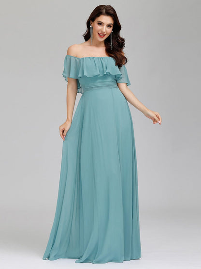 Off-Shoulder Ruffle Thigh Split Wholesale Bridesmaid Gowns
