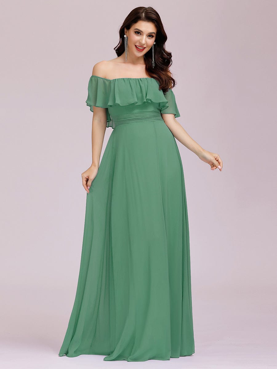Off-Shoulder Ruffle Thigh Split Wholesale Bridesmaid Gowns
