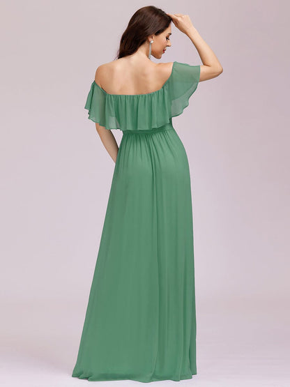 Off-Shoulder Ruffle Thigh Split Wholesale Bridesmaid Gowns