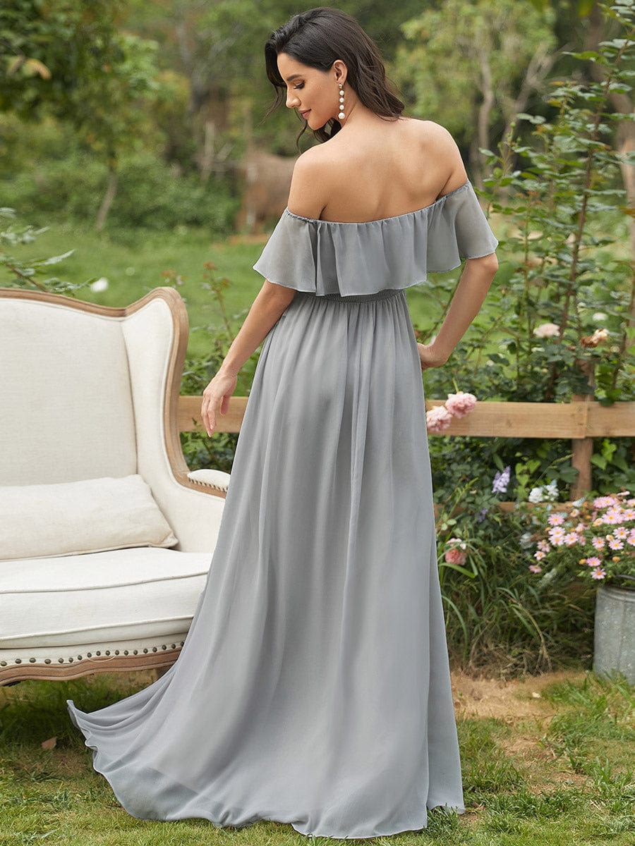 Off-Shoulder Ruffle Thigh Split Wholesale Bridesmaid Gowns