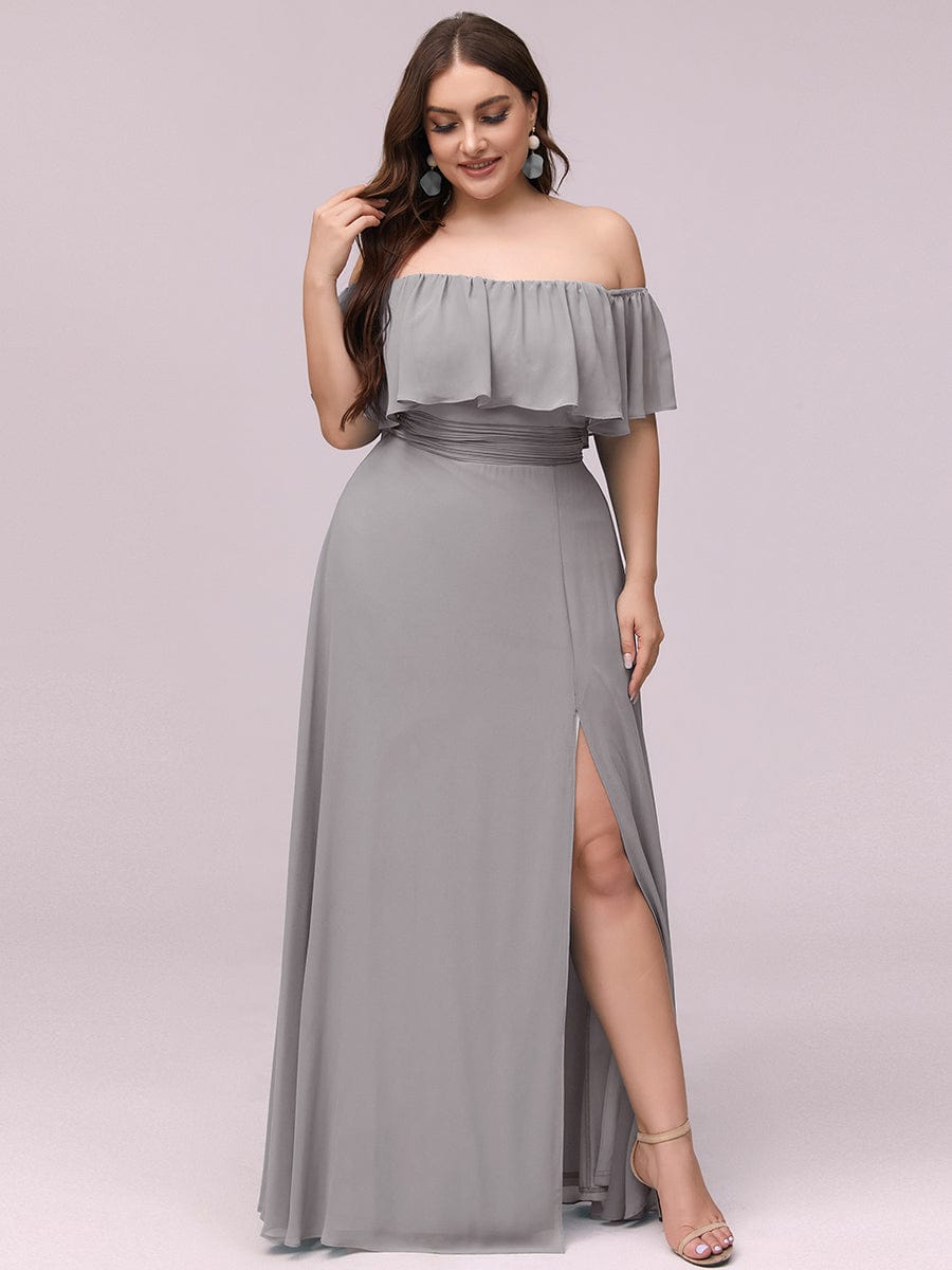 Off-Shoulder Ruffle Thigh Split Wholesale Bridesmaid Gowns