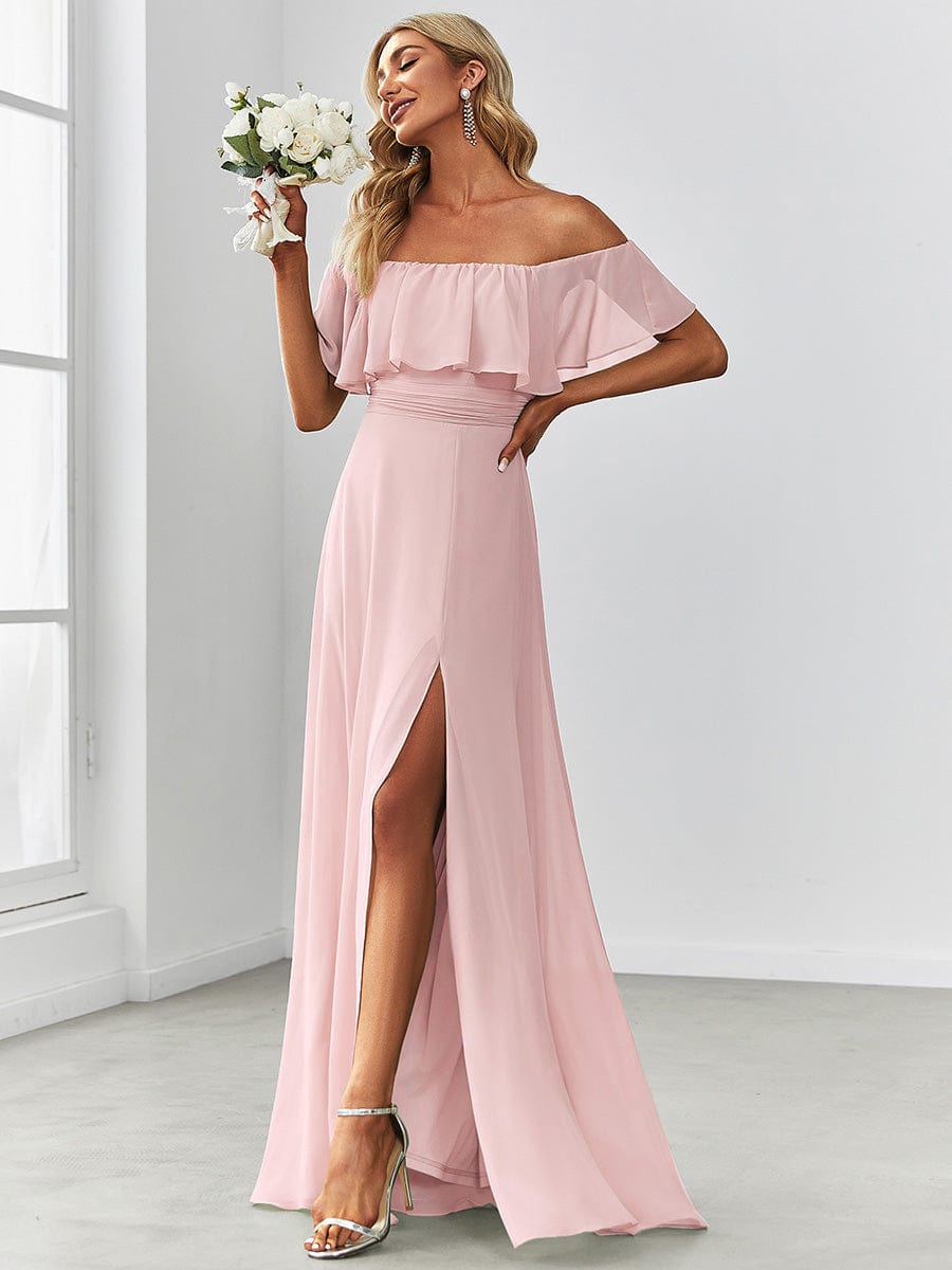 Off Shoulder Ruffles Thigh Split Wholesale Bridesmaid Dresses