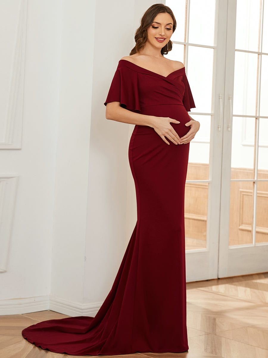 Off The Shoulder Maternity Mermaid Dress with Pleats