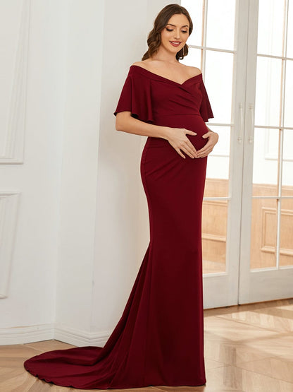 Off The Shoulder Maternity Mermaid Dress with Pleats