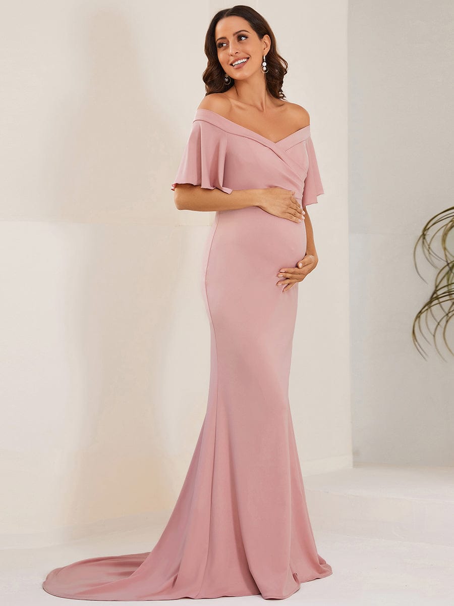 Off The Shoulder Maternity Mermaid Dress with Pleats