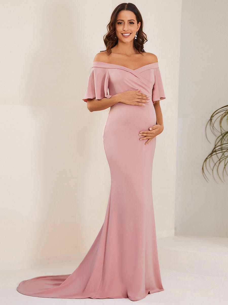Off The Shoulder Maternity Mermaid Dress with Pleats