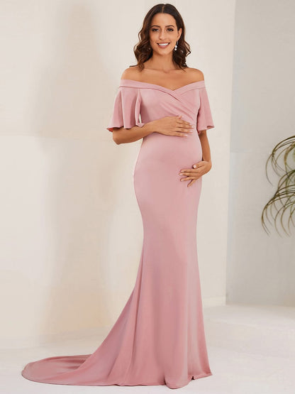 Off The Shoulder Maternity Mermaid Dress with Pleats