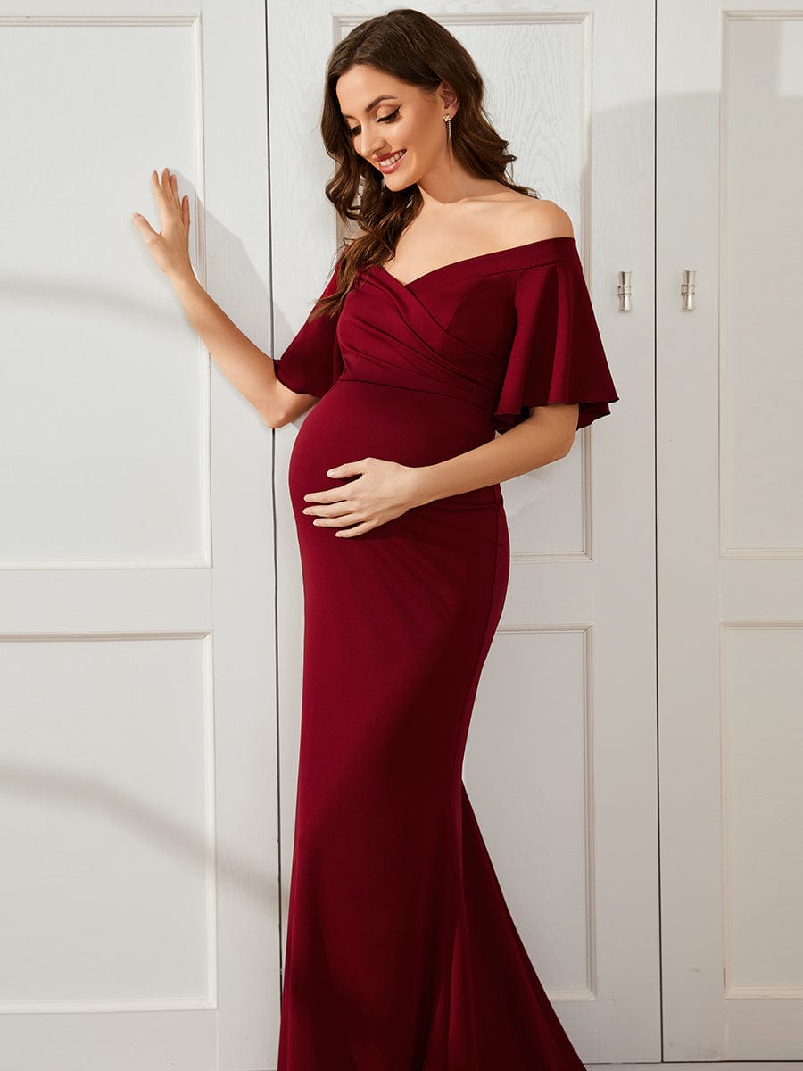 Off The Shoulder Maternity Mermaid Dress with Pleats