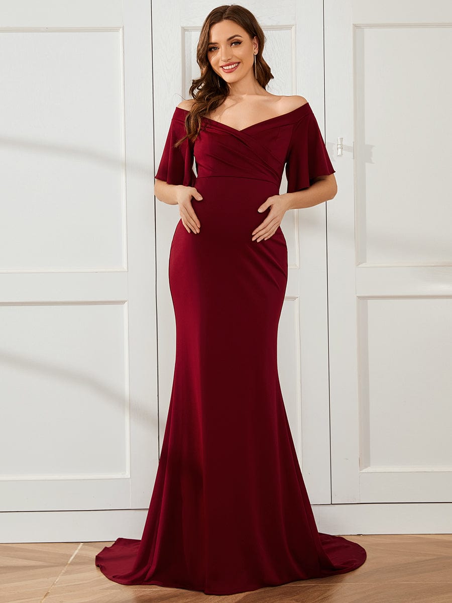 Off The Shoulder Maternity Mermaid Dress with Pleats