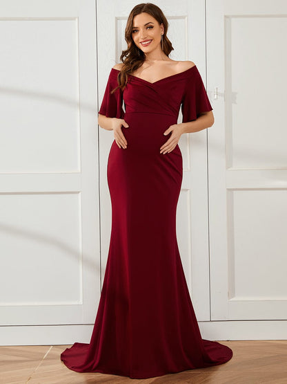 Off The Shoulder Maternity Mermaid Dress with Pleats