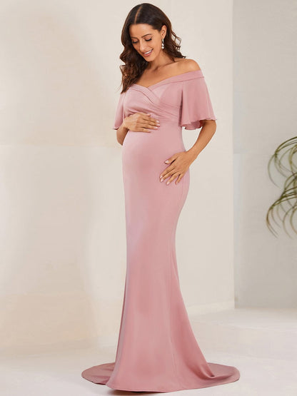 Off The Shoulder Maternity Mermaid Dress with Pleats