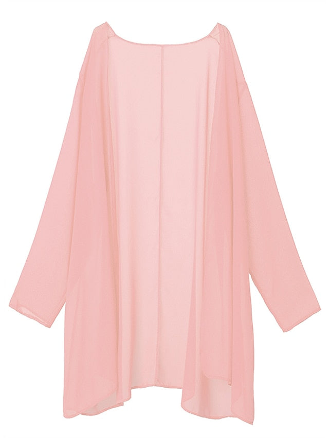 Women's Dress - Dress Set Two Piece Dress Church Dress Midi Dress Light Pink Black Wine Long Sleeve Pure Color Chiffon Summer Spring Crew Neck Stylish Winter Dress Fall Dress 2023 XL XXL 3XL 4XL 5XL