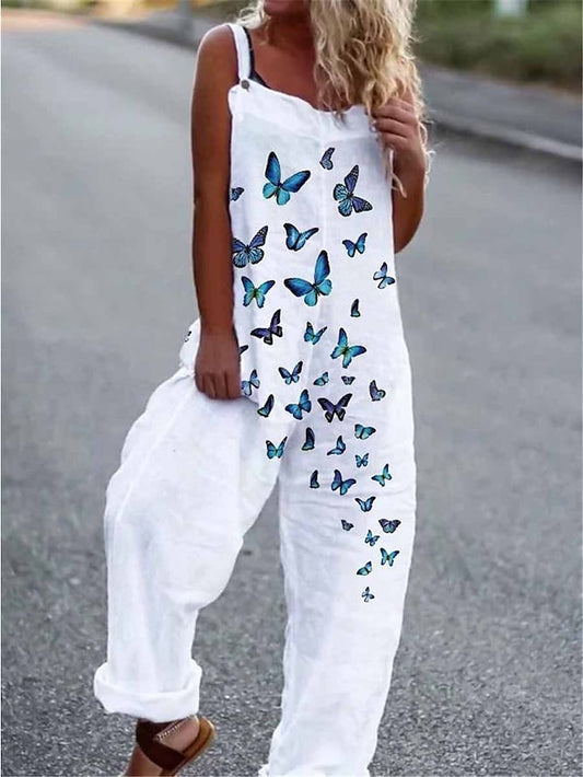 Jumpsuits for Women Summer Overall Pocket Print Floral Square Neck Streetwear Daily Vacation Regular Fit Sleeveless Black White Yellow S M L Summer - LuckyFash™