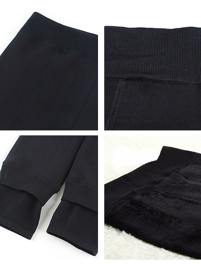 Fleece Lined Leggings for Women Thermal Warm High Waist Tummy Control One-Piece Seamless Leggings Stirrup Cotton Sports Activewear - LuckyFash™