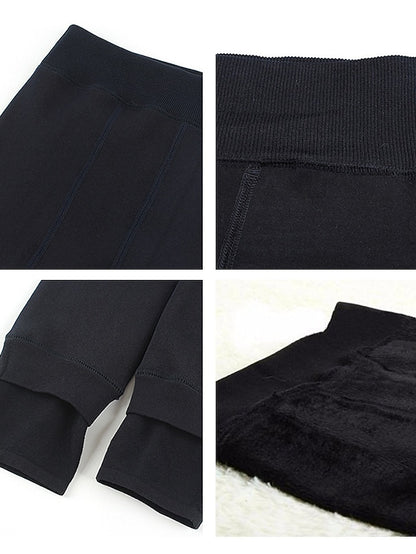Fleece Lined Leggings for Women Thermal Warm High Waist Tummy Control One-Piece Seamless Leggings Stirrup Cotton Sports Activewear - LuckyFash™