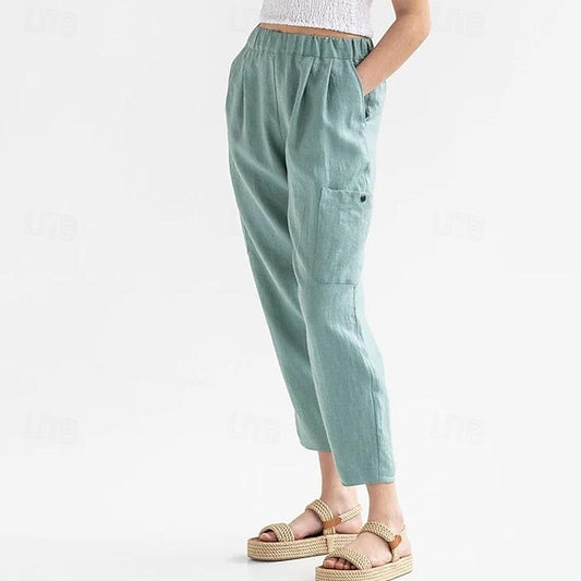Women's Pants Trousers Linen Cotton Blend Plain Black Dark navy Casual Daily Ankle-Length Holiday Weekend Spring & Summer
