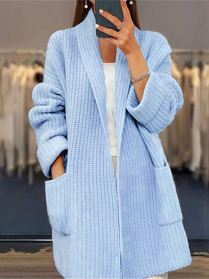 Women's Cardigan Sweater Open Front Ribbed Knit Acrylic Pocket Fall Winter Long Valentine's Day Daily Going out Stylish Casual Soft Long Sleeve Solid Color Pink Camel Beige S M L