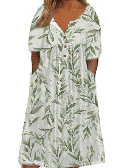 Women's Dress - Plus Size Casual Dress Apple Shape Dress Floral V Neck Print Midi Dress Short Sleeve Spring Summer Dress Casual Elegant
