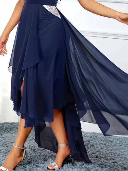 Midi Dresses - One-shoulder Asymmetrical Hem Slim Dress - MsDressly