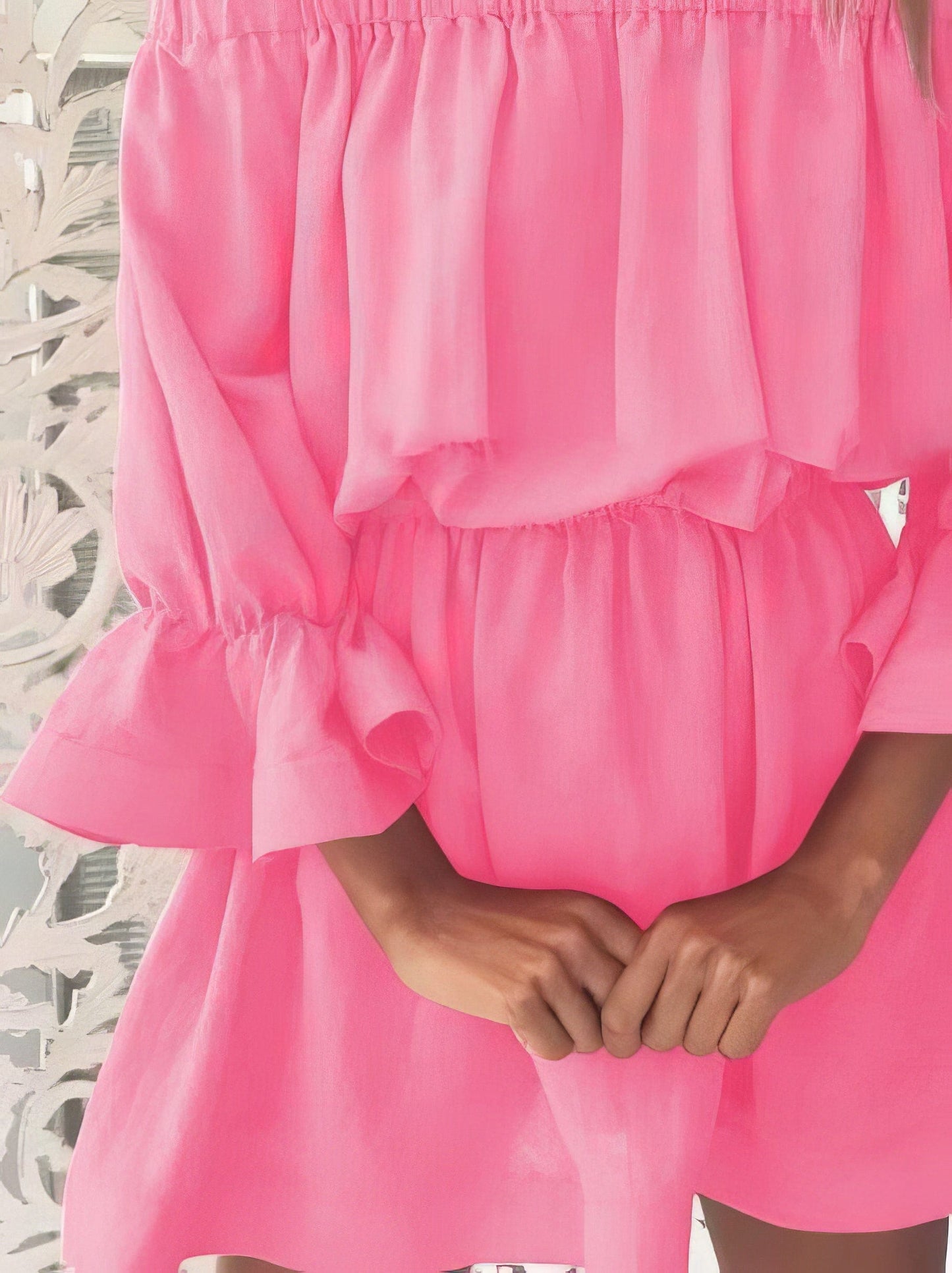 One shoulder Waisted Three-quarter Sleeve Dress