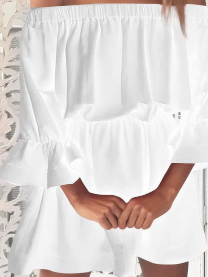 One shoulder Waisted Three-quarter Sleeve Dress